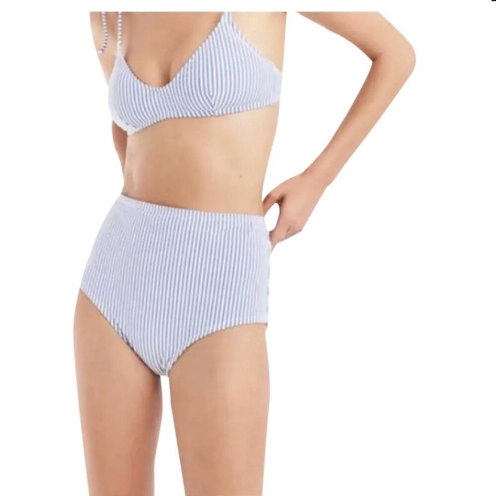 J. Crew Blue and White Striped High-Waist Bikini Bottoms